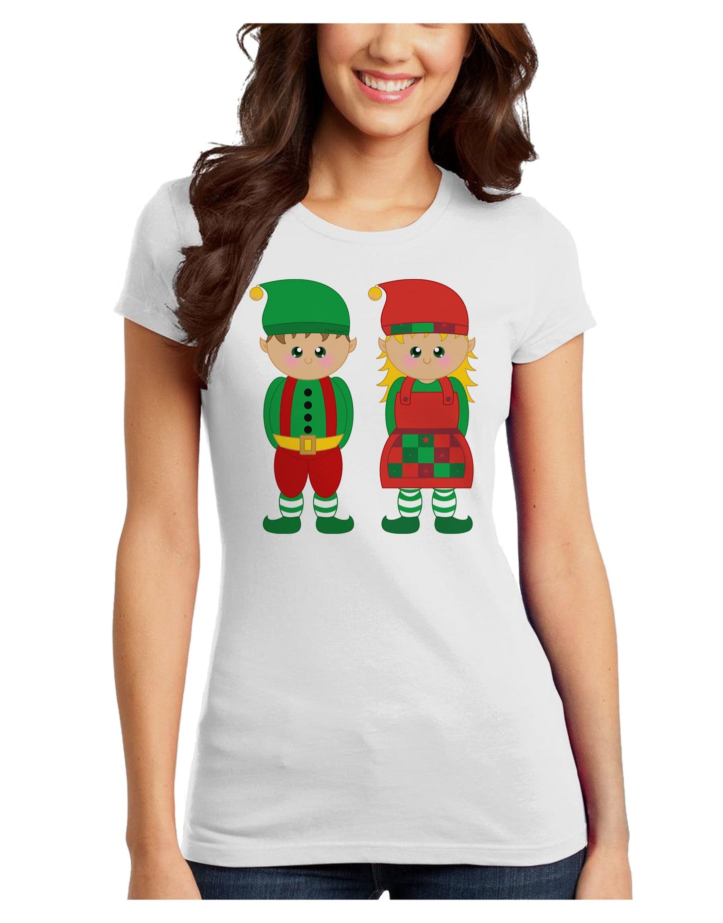Cute Elf Couple Christmas Juniors T-Shirt-Womens Juniors T-Shirt-TooLoud-White-Juniors Fitted XS-Davson Sales
