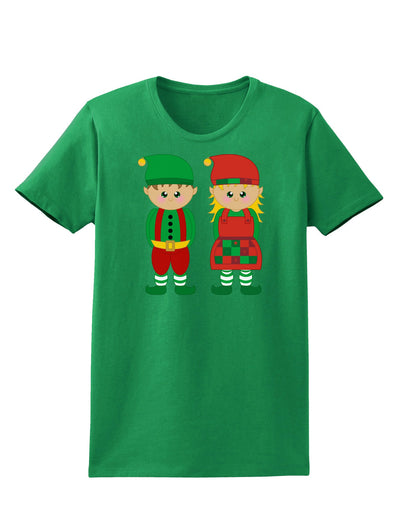 Cute Elf Couple Christmas Womens Dark T-Shirt-TooLoud-Kelly-Green-X-Small-Davson Sales