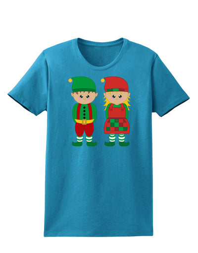 Cute Elf Couple Christmas Womens Dark T-Shirt-TooLoud-Turquoise-X-Small-Davson Sales