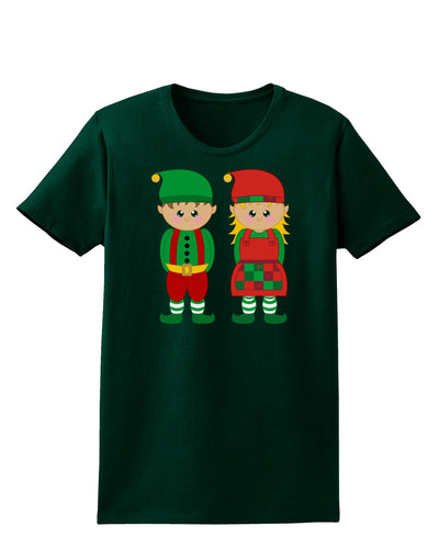 Cute Elf Couple Christmas Womens Dark T-Shirt-TooLoud-Forest-Green-Small-Davson Sales