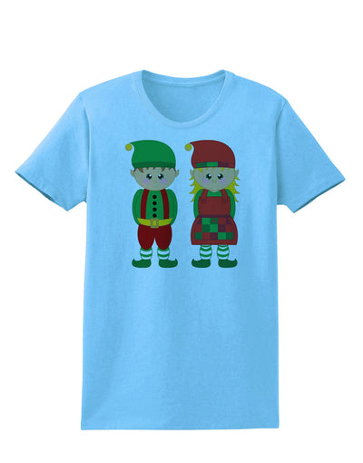 Cute Elf Couple Christmas Womens T-Shirt-Womens T-Shirt-TooLoud-Aquatic-Blue-X-Small-Davson Sales