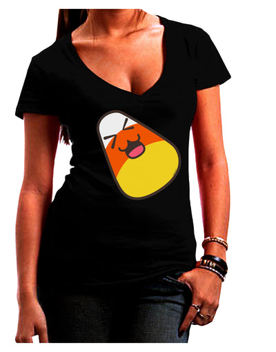 Cute Father Candy Corn Family Halloween Juniors V-Neck Dark T-Shirt-Womens V-Neck T-Shirts-TooLoud-Black-Juniors Fitted Small-Davson Sales