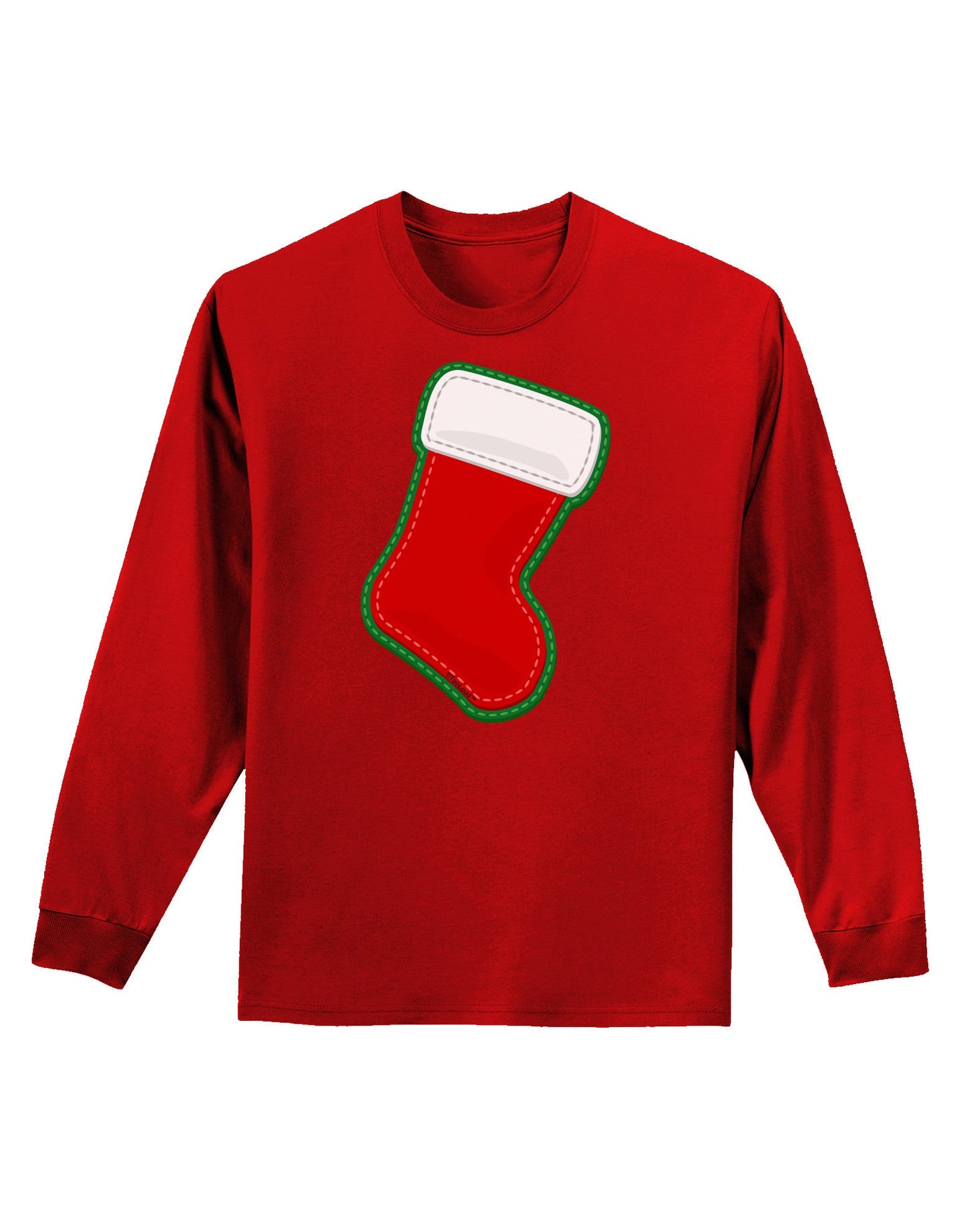 Cute Faux Applique Christmas Stocking Adult Long Sleeve Dark T-Shirt-TooLoud-Red-Small-Davson Sales