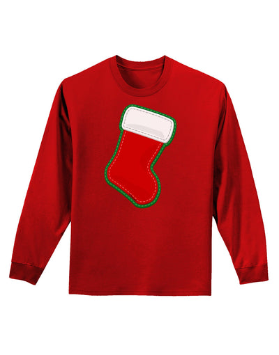 Cute Faux Applique Christmas Stocking Adult Long Sleeve Dark T-Shirt-TooLoud-Red-Small-Davson Sales
