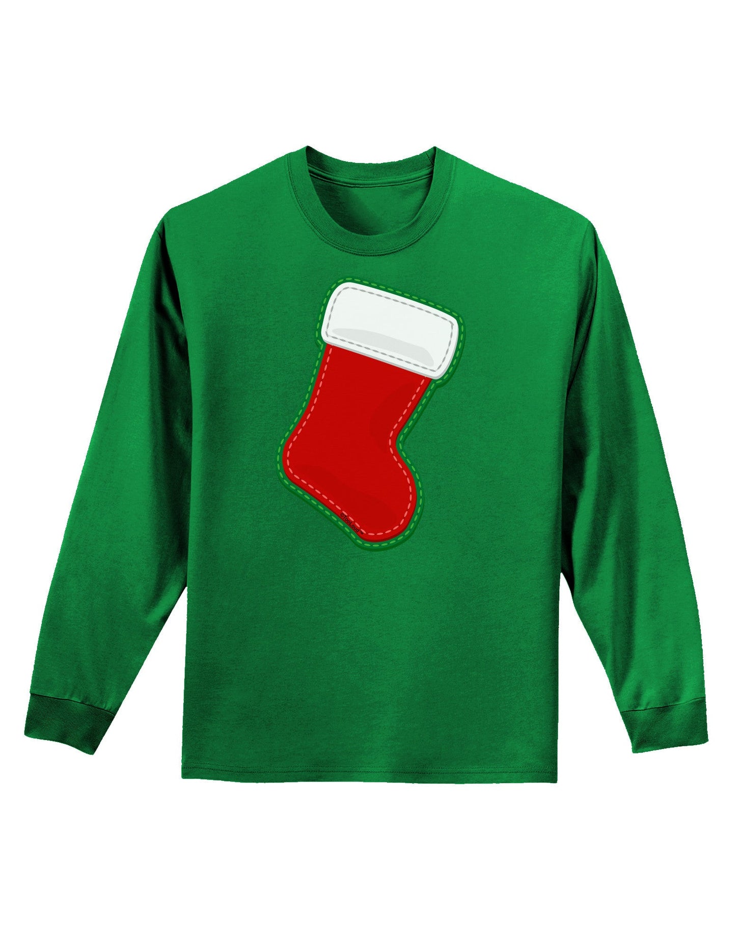 Cute Faux Applique Christmas Stocking Adult Long Sleeve Dark T-Shirt-TooLoud-Kelly-Green-Small-Davson Sales