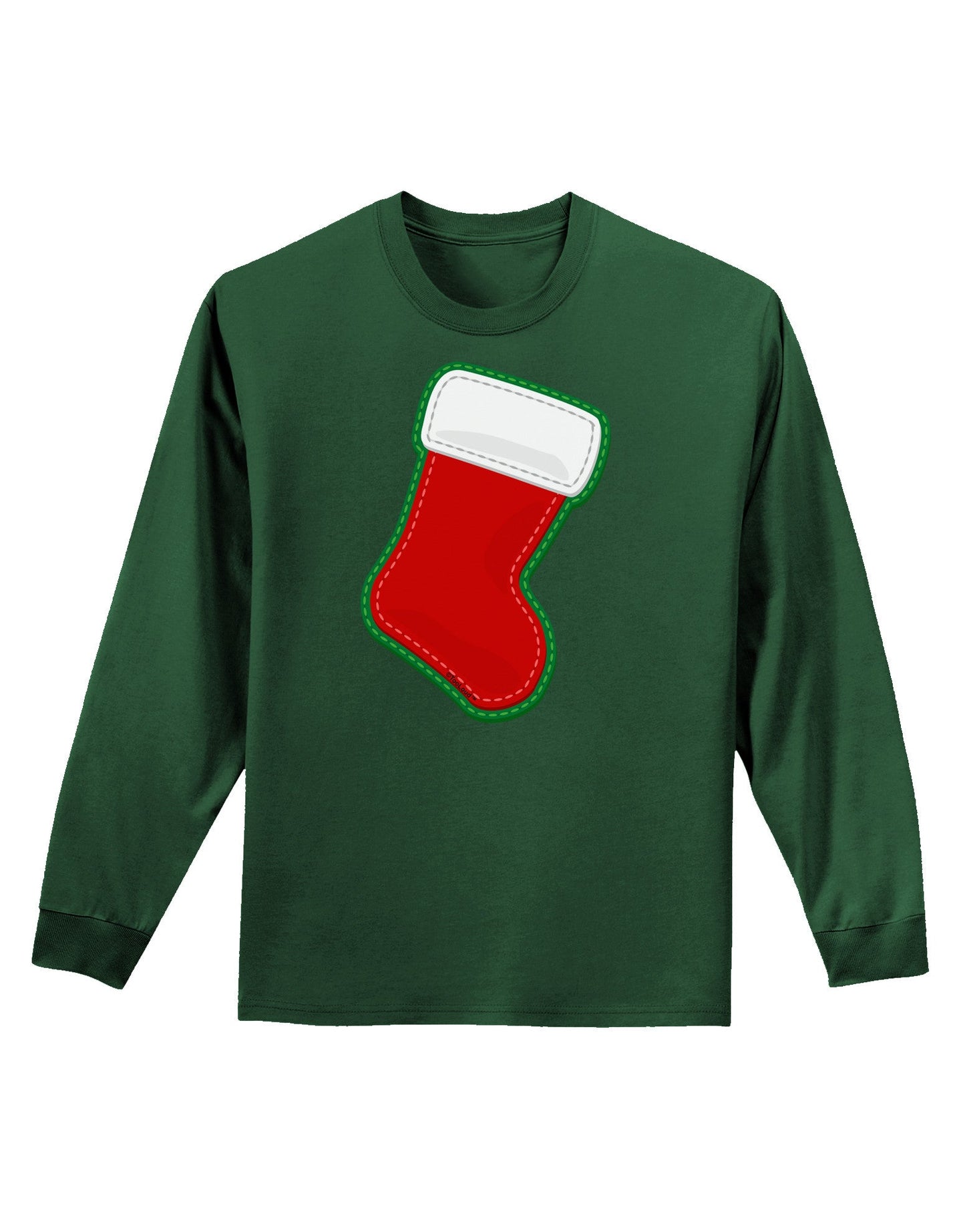 Cute Faux Applique Christmas Stocking Adult Long Sleeve Dark T-Shirt-TooLoud-Dark-Green-Small-Davson Sales