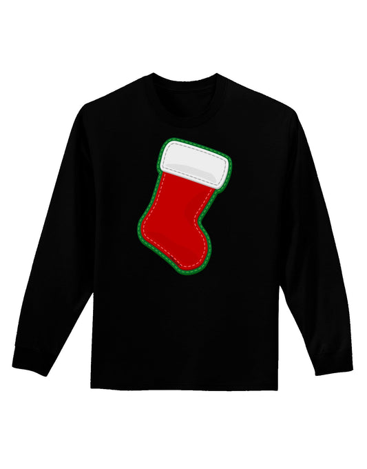 Cute Faux Applique Christmas Stocking Adult Long Sleeve Dark T-Shirt-TooLoud-Black-Small-Davson Sales