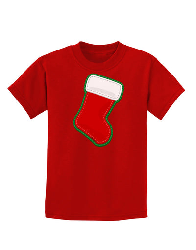 Cute Faux Applique Christmas Stocking Childrens Dark T-Shirt-Childrens T-Shirt-TooLoud-Red-X-Small-Davson Sales