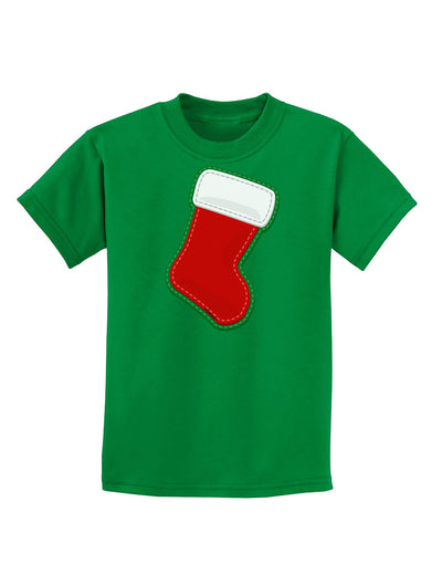 Cute Faux Applique Christmas Stocking Childrens Dark T-Shirt-Childrens T-Shirt-TooLoud-Kelly-Green-X-Small-Davson Sales