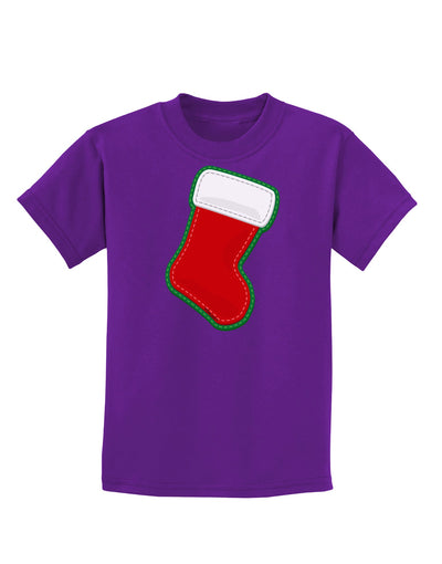 Cute Faux Applique Christmas Stocking Childrens Dark T-Shirt-Childrens T-Shirt-TooLoud-Purple-X-Small-Davson Sales