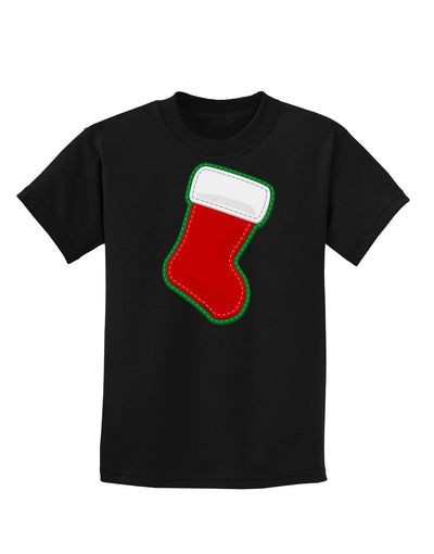 Cute Faux Applique Christmas Stocking Childrens Dark T-Shirt-Childrens T-Shirt-TooLoud-Black-X-Small-Davson Sales