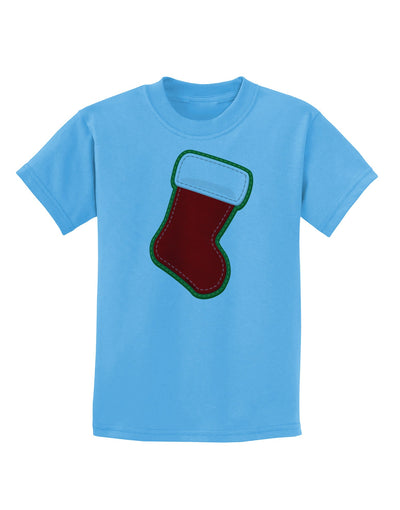 Cute Faux Applique Christmas Stocking Childrens T-Shirt-Childrens T-Shirt-TooLoud-Aquatic-Blue-X-Small-Davson Sales