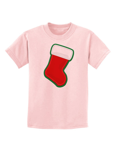 Cute Faux Applique Christmas Stocking Childrens T-Shirt-Childrens T-Shirt-TooLoud-PalePink-X-Small-Davson Sales