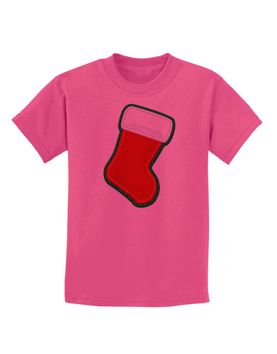 Cute Faux Applique Christmas Stocking Childrens T-Shirt-Childrens T-Shirt-TooLoud-Sangria-X-Small-Davson Sales