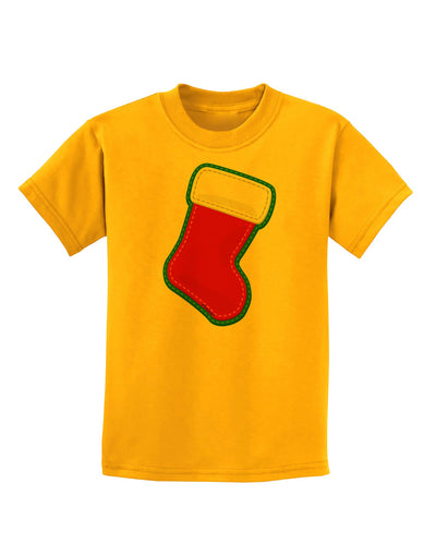 Cute Faux Applique Christmas Stocking Childrens T-Shirt-Childrens T-Shirt-TooLoud-Gold-X-Small-Davson Sales