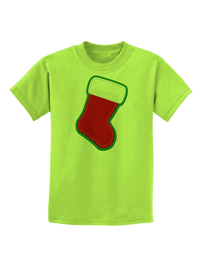 Cute Faux Applique Christmas Stocking Childrens T-Shirt-Childrens T-Shirt-TooLoud-Lime-Green-X-Small-Davson Sales