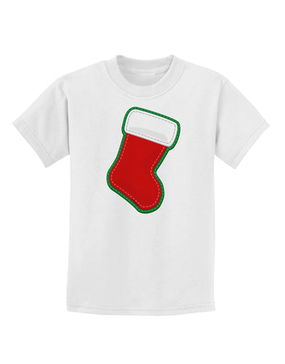 Cute Faux Applique Christmas Stocking Childrens T-Shirt-Childrens T-Shirt-TooLoud-White-X-Small-Davson Sales