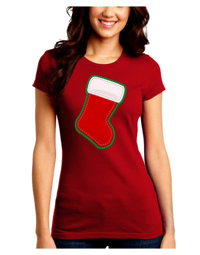 Cute Faux Applique Christmas Stocking Juniors Crew Dark T-Shirt-T-Shirts Juniors Tops-TooLoud-Red-Juniors Fitted Small-Davson Sales