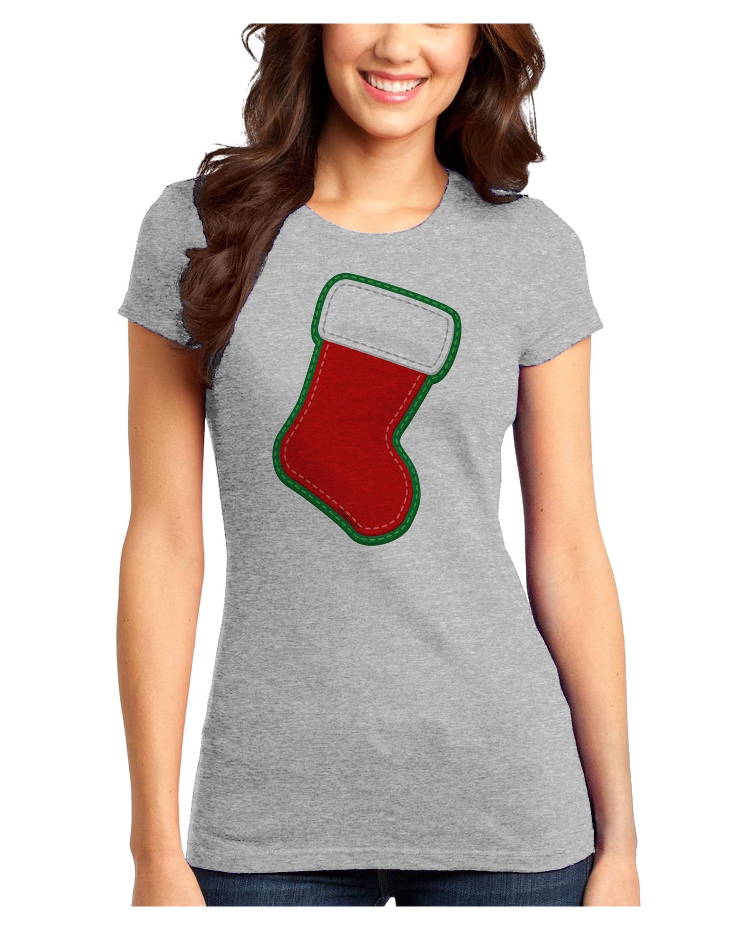 Cute Faux Applique Christmas Stocking Juniors T-Shirt-Womens Juniors T-Shirt-TooLoud-Ash-Gray-Juniors Fitted XS-Davson Sales