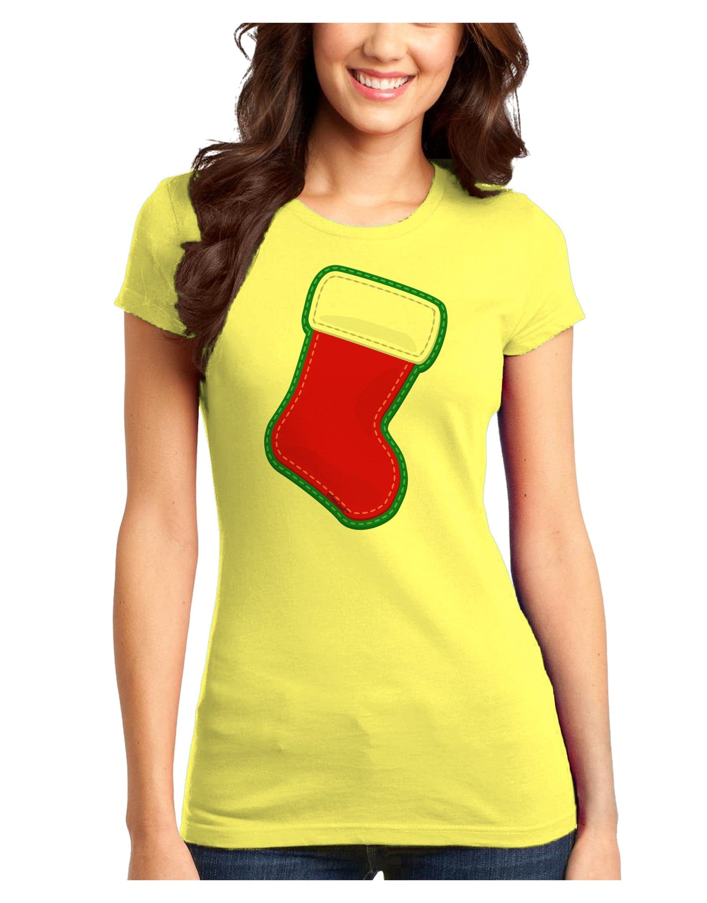 Cute Faux Applique Christmas Stocking Juniors T-Shirt-Womens Juniors T-Shirt-TooLoud-Yellow-Juniors Fitted XS-Davson Sales