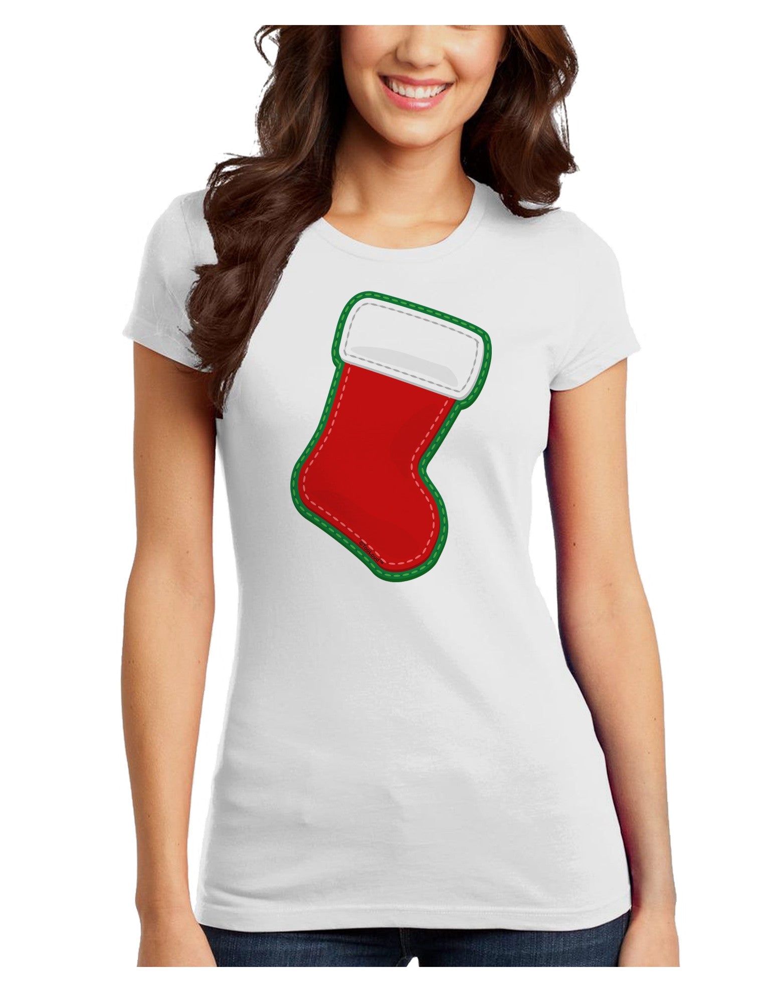 Cute Faux Applique Christmas Stocking Juniors T-Shirt-Womens Juniors T-Shirt-TooLoud-White-Juniors Fitted XS-Davson Sales