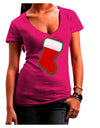 Cute Faux Applique Christmas Stocking Juniors V-Neck Dark T-Shirt-Womens V-Neck T-Shirts-TooLoud-Hot-Pink-Juniors Fitted Small-Davson Sales