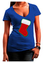 Cute Faux Applique Christmas Stocking Juniors V-Neck Dark T-Shirt-Womens V-Neck T-Shirts-TooLoud-Royal-Blue-Juniors Fitted Small-Davson Sales