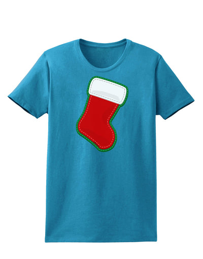 Cute Faux Applique Christmas Stocking Womens Dark T-Shirt-TooLoud-Turquoise-X-Small-Davson Sales