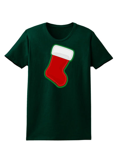 Cute Faux Applique Christmas Stocking Womens Dark T-Shirt-TooLoud-Forest-Green-Small-Davson Sales