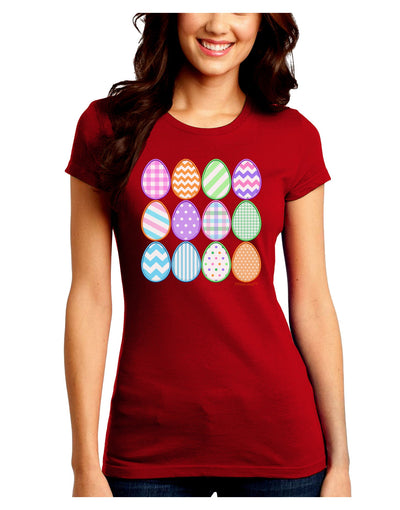 Cute Faux Applique Easter Eggs Juniors Petite Crew Dark T-Shirt-T-Shirts Juniors Tops-TooLoud-Red-Juniors Fitted Small-Davson Sales