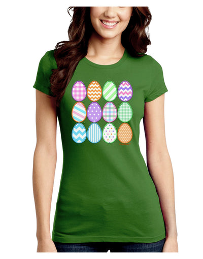 Cute Faux Applique Easter Eggs Juniors Petite Crew Dark T-Shirt-T-Shirts Juniors Tops-TooLoud-Kiwi-Green-Juniors Fitted Small-Davson Sales