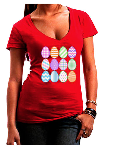 Cute Faux Applique Easter Eggs Womens V-Neck Dark T-Shirt-Womens V-Neck T-Shirts-TooLoud-Red-Juniors Fitted Small-Davson Sales