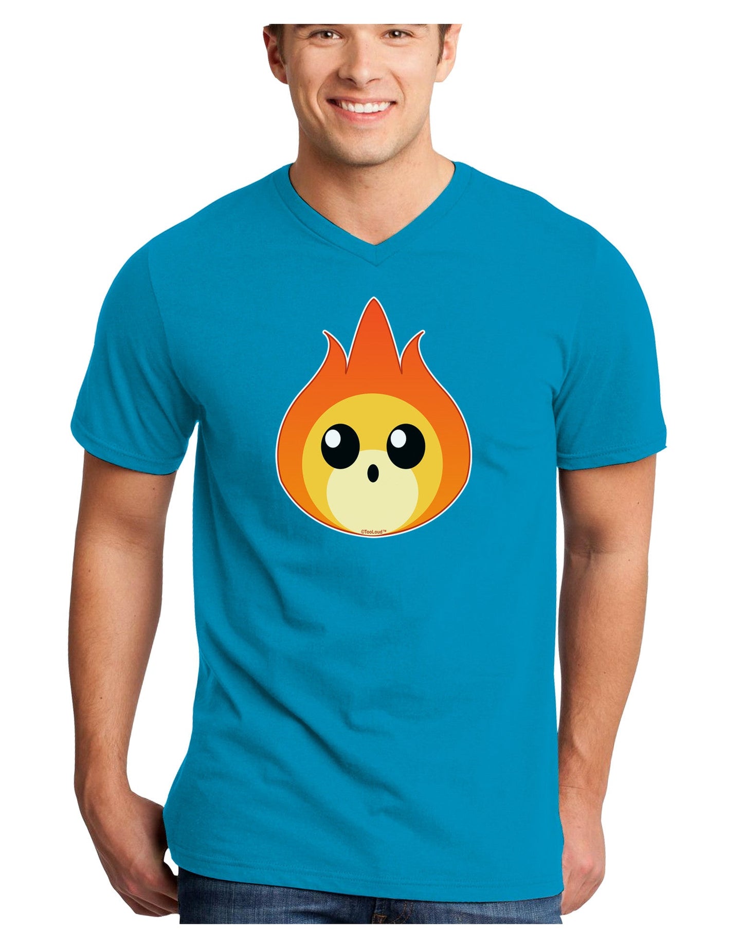 Cute Fireball Design Adult Dark V-Neck T-Shirt-Mens V-Neck T-Shirt-TooLoud-Turquoise-Small-Davson Sales