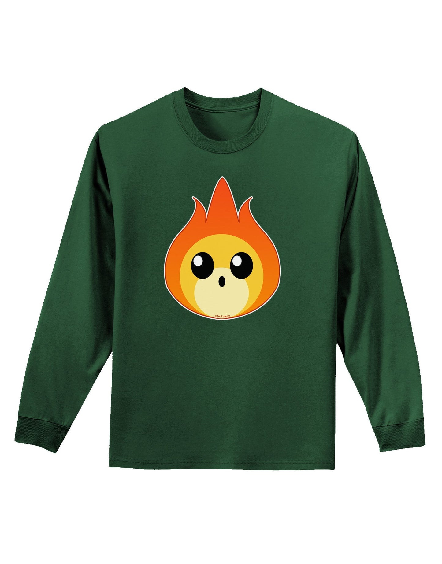 Cute Fireball Design Adult Long Sleeve Dark T-Shirt-TooLoud-Dark-Green-Small-Davson Sales