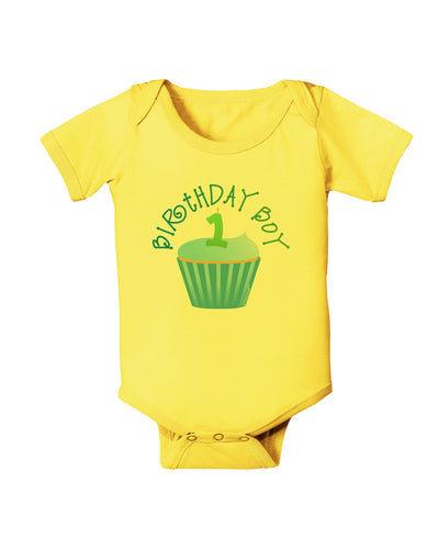 Cute First Birthday Cupcake - Birthday Boy Baby Romper Bodysuit by TooLoud-Baby Romper-TooLoud-Yellow-06-Months-Davson Sales