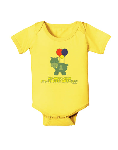 Cute First Birthday Hippo - Blue Red Yellow Baby Romper Bodysuit by TooLoud-Baby Romper-TooLoud-Yellow-06-Months-Davson Sales