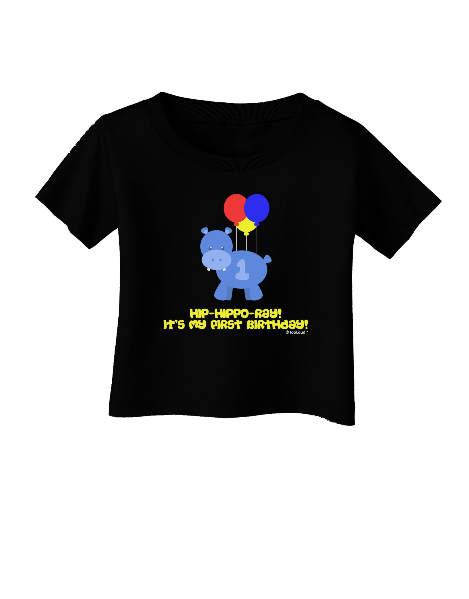 Cute First Birthday Hippo - Blue Red Yellow Infant T-Shirt Dark by TooLoud-Infant T-Shirt-TooLoud-Black-06-Months-Davson Sales