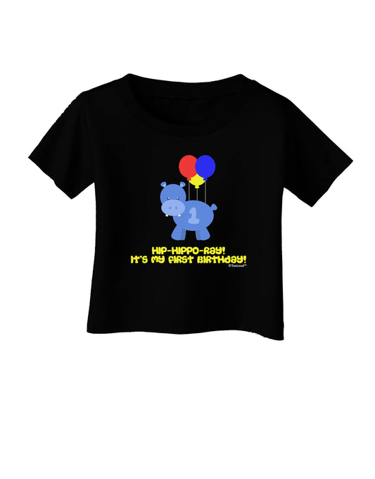 Cute First Birthday Hippo - Blue Red Yellow Infant T-Shirt Dark by TooLoud-Infant T-Shirt-TooLoud-Black-06-Months-Davson Sales