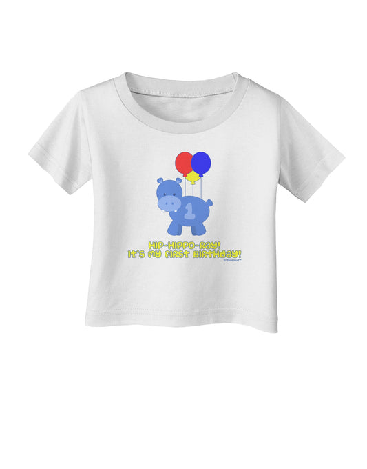Cute First Birthday Hippo - Blue Red Yellow Infant T-Shirt by TooLoud-Infant T-Shirt-TooLoud-White-06-Months-Davson Sales