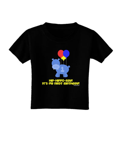 Cute First Birthday Hippo - Blue Red Yellow Toddler T-Shirt Dark by TooLoud-Toddler T-Shirt-TooLoud-Black-2T-Davson Sales