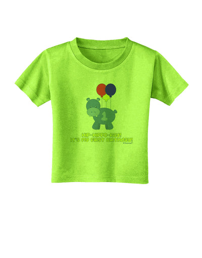 Cute First Birthday Hippo - Blue Red Yellow Toddler T-Shirt by TooLoud-Toddler T-Shirt-TooLoud-Lime-Green-2T-Davson Sales