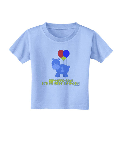 Cute First Birthday Hippo - Blue Red Yellow Toddler T-Shirt by TooLoud-Toddler T-Shirt-TooLoud-Aquatic-Blue-2T-Davson Sales