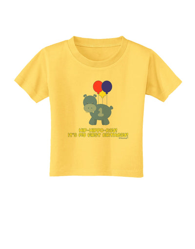 Cute First Birthday Hippo - Blue Red Yellow Toddler T-Shirt by TooLoud-Toddler T-Shirt-TooLoud-Yellow-2T-Davson Sales