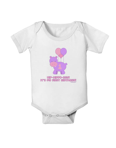 Cute First Birthday Hippo - Pink and Purple Baby Romper Bodysuit by TooLoud-Baby Romper-TooLoud-White-06-Months-Davson Sales