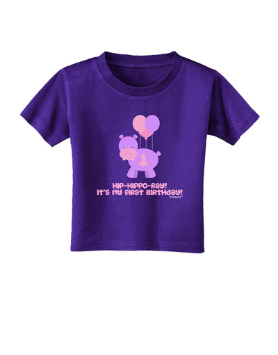 Cute First Birthday Hippo - Pink and Purple Toddler T-Shirt Dark by TooLoud-Toddler T-Shirt-TooLoud-Purple-2T-Davson Sales