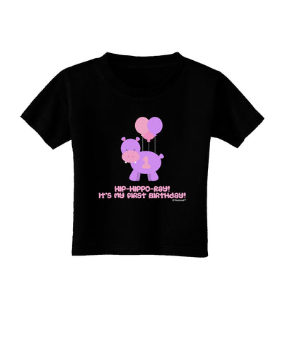 Cute First Birthday Hippo - Pink and Purple Toddler T-Shirt Dark by TooLoud-Toddler T-Shirt-TooLoud-Black-2T-Davson Sales