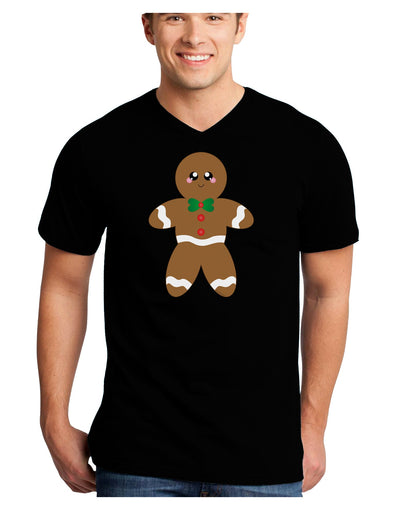 Cute Gingerbread Man Christmas Adult Dark V-Neck T-Shirt-TooLoud-Black-Small-Davson Sales