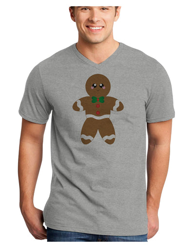 Cute Gingerbread Man Christmas Adult V-Neck T-shirt-Mens V-Neck T-Shirt-TooLoud-HeatherGray-Small-Davson Sales