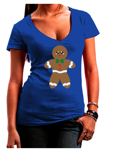 Cute Gingerbread Man Christmas Juniors V-Neck Dark T-Shirt-Womens V-Neck T-Shirts-TooLoud-Royal-Blue-Juniors Fitted Small-Davson Sales