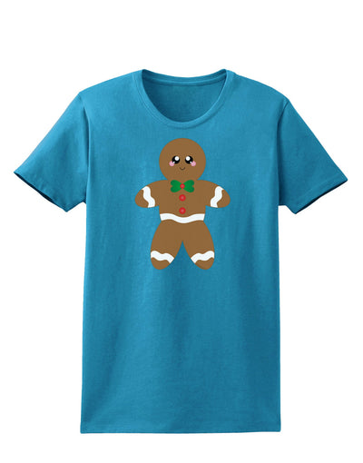 Cute Gingerbread Man Christmas Womens Dark T-Shirt-TooLoud-Turquoise-X-Small-Davson Sales